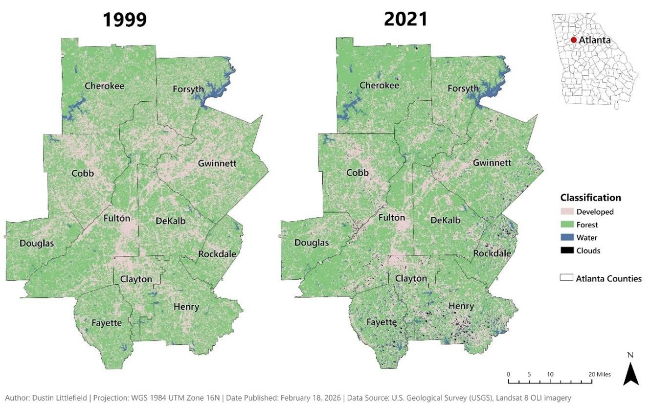 Unsupervised Classification of Atlanta Metropolis Region 1999 and 2021