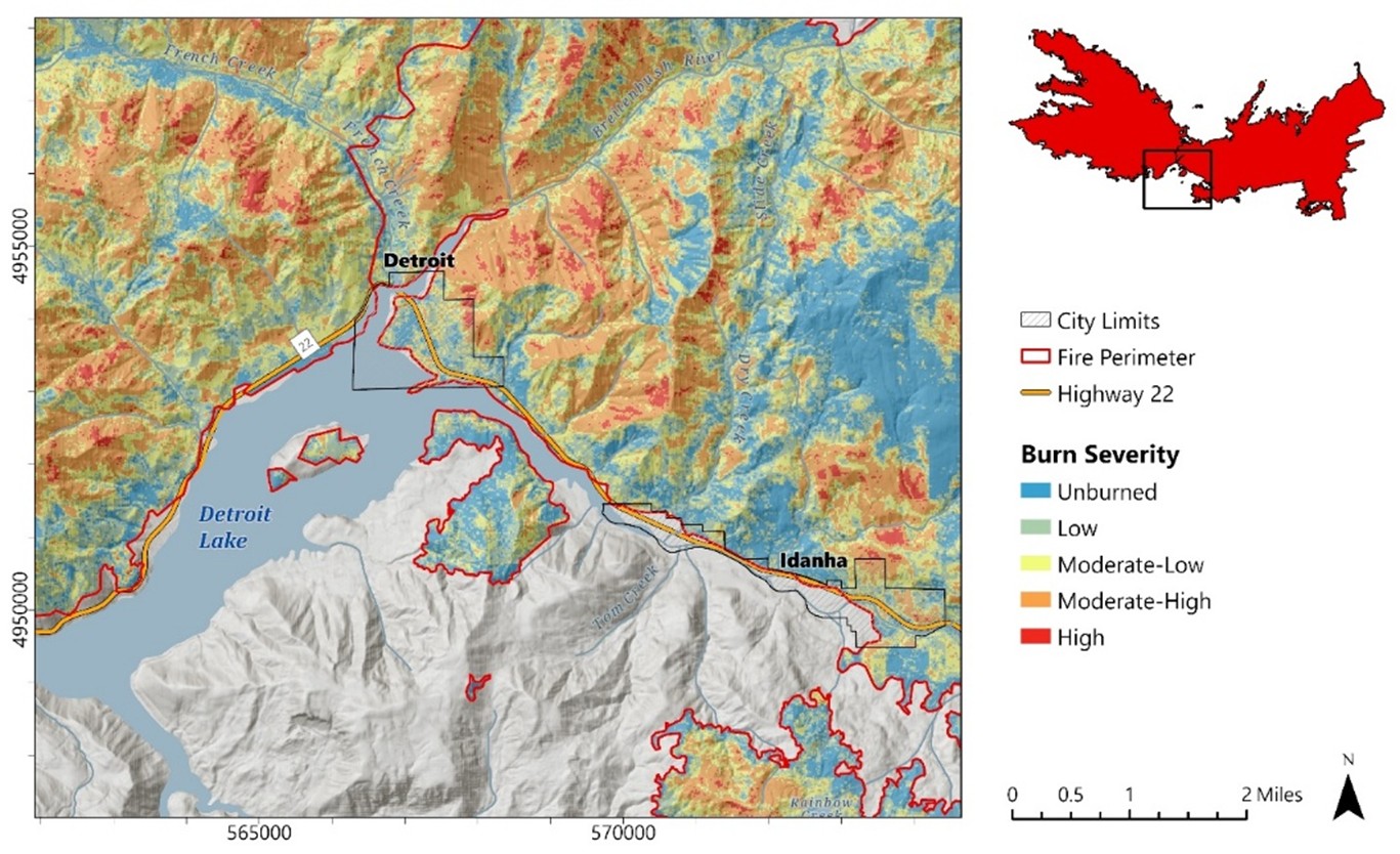 Burn severity classification map of the Detroit and Idanha communities