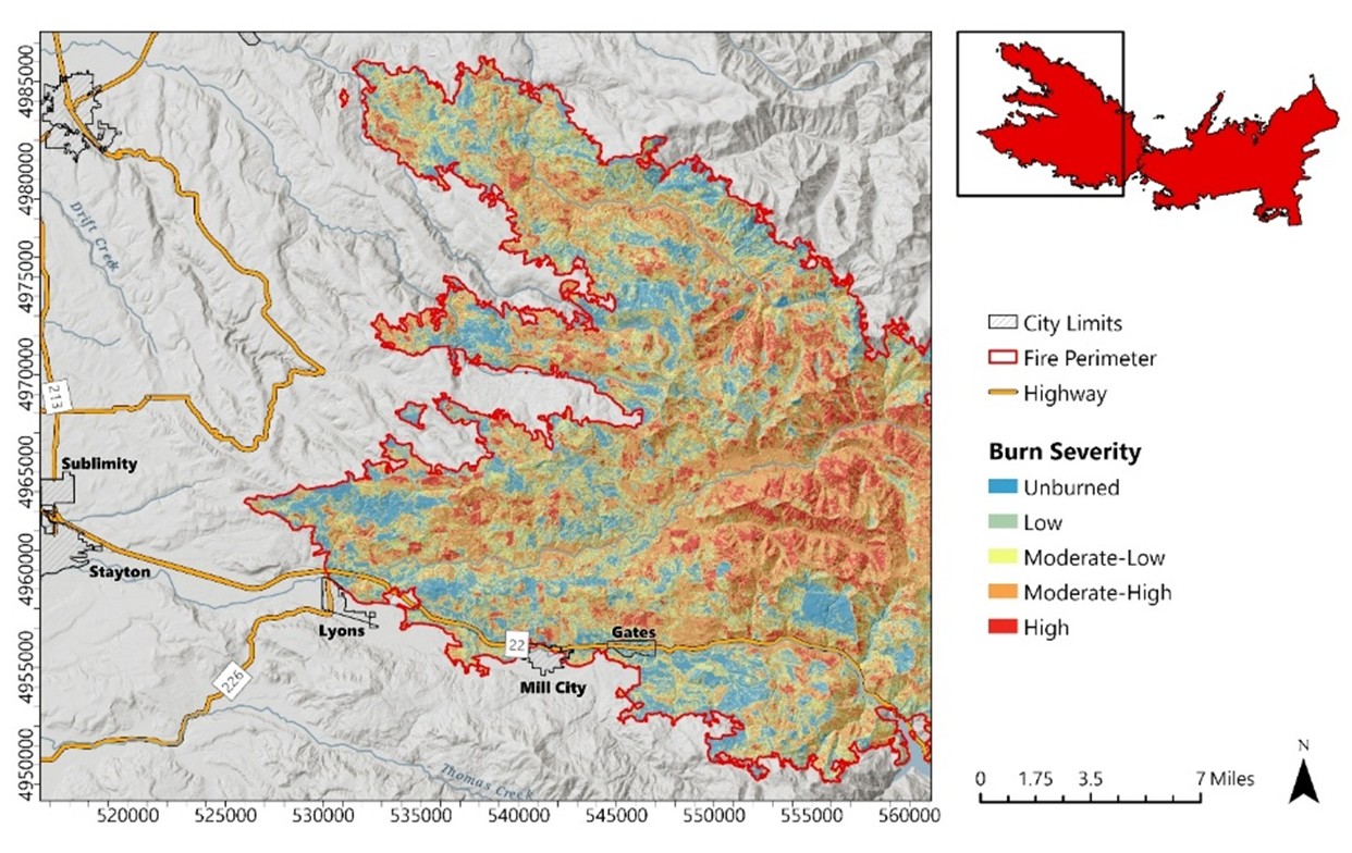 Burn severity classification map of the Beachie Creek fire near Western Cascade communities