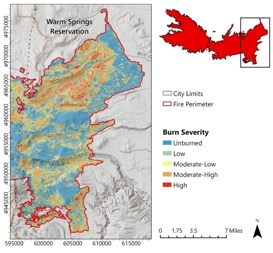 Burn severity classification map of the Lionshead fire in the Warm Springs Reservation